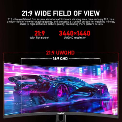 Gawfolk 34 Inch Ultrawide Curved 200Hz Gaming Monitor,UWQHD PC Screen