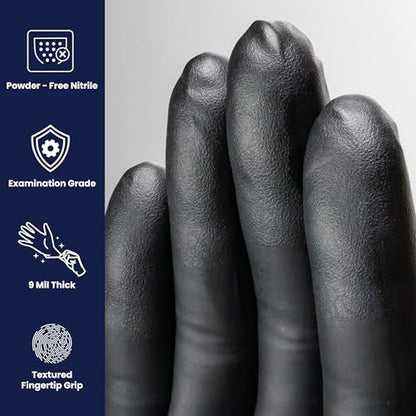 Adenna Dark Light 9 mil Nitrile Powder Free Exam Gloves (Black), Large - Box of 100 (DLG676) - size: Large (Pack of 100)