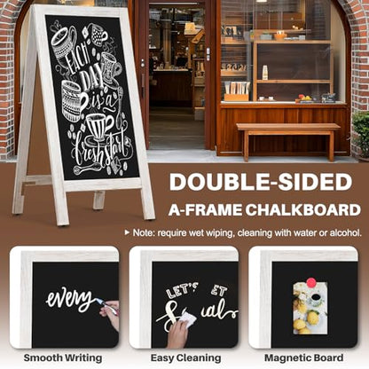 4 THOUGHT A-Frame Double-Sided Magnetic Chalkboard 40"x20", Rustic White - color: Rustic White