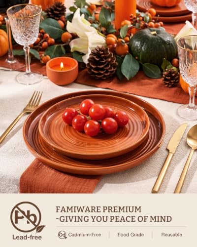 Ceramic Dinnerware Set for 4, Plates and Bowls, Terracotta - color: Terracotta, size: Service for 4 (12 pcs)