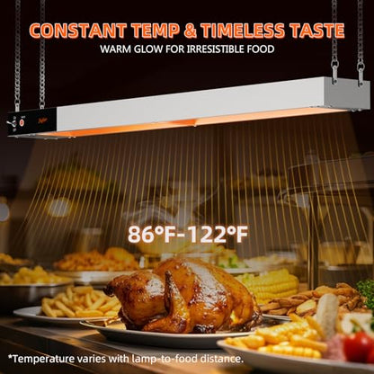 Food Heat Lamp, 48 Inch Commercial Food Heat Lamp Strip Heater, Stainless Steel Heat Lamp for Food, 1300W Infrared Food Warmer for Buffet, Cafeteria, Restaurant, Kitchen - size: 48 Inch