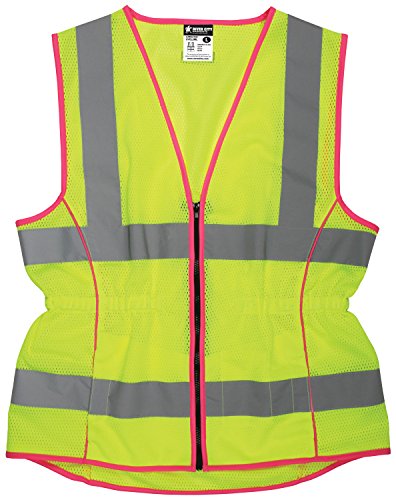 MCR Safety LVCL2MLM Ladies Sized Class 2 Lightweight Safety Vest, Silver Reflective Stripe, Zipper Front, Lime, Medium - size: Medium