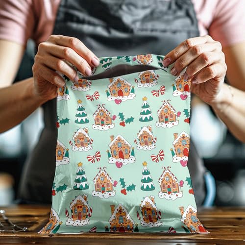 10x13 (100) Gingerbread Houses Christmas Designer Poly Mailers Self Sealing Waterproof Shipping Envelopes Holiday Premium Printed Bags For Small Businesses - color: Gingerbread Houses, size: 10x13