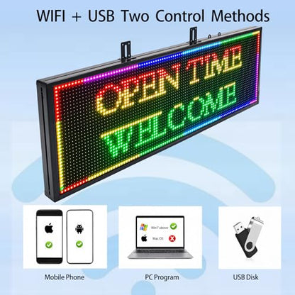 P10 Programmable LED Sign, 40"x14" Scrolling LED Sign for Business, Waterproof LED Display with WIFI & USB Control, 96x32 Pixels SMD Technology Digital Advertising Sign for Shop, Hotel, Store, Restaurant - size: P10 40"x14"