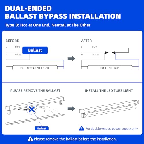 Barrina T8 LED Bulbs 4 Foot, 24W 3200LM, 6000K Bright Light, Ballast Bypass - color: 6000k, size: 4FT-8 Packs