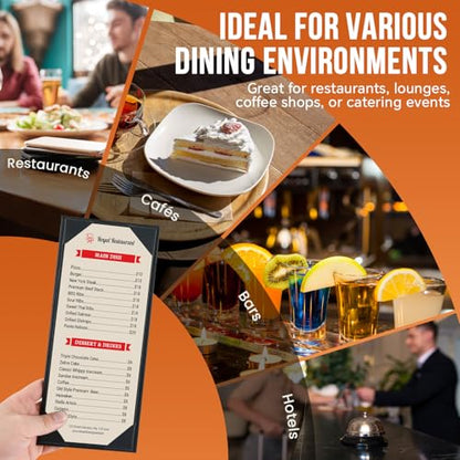 MYFULLY 1-View Menu Holders Covers 4.25"x11" 12PCS PU Leather for Restaurants