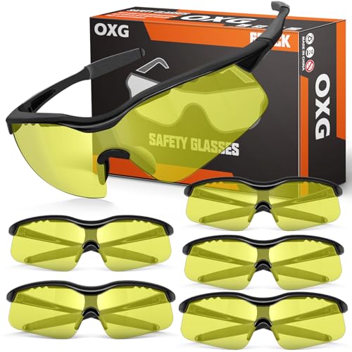 OXG 6 Pack Tinted Safety Glasses for Men Women, ANSI Z87.1 Eye Protection - color: Yellow