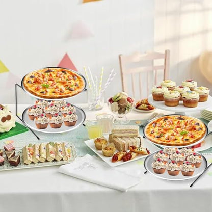 6 Pcs Pizza Pan Riser Stand Set, 2 Metal Pizza Table Stands + 2 Nonstick Pizza Pans + 2 Pie Servers, Gold Pizza Rack & Tray for Baking, Dessert, Cheese, Party, and Restaurant Use (Silver 2Pcs) - color: Silver 2Pcs