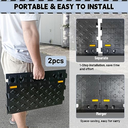 4" high 2-Piece Portable Automotive Curb Ramp, Heavy-Duty Plastic Threshold Ramp Track Interlocking Step Ramp Structure 6600 Lbs Load Capacity for Cars, Wheelchairs, Bikes, Motorcycles