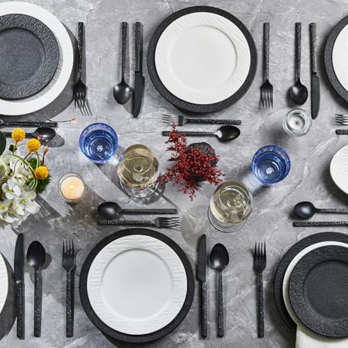 45 Pcs Black Hammered Silverware Set with Serving Utensils for 8 - color: Black, size: 45-Piece