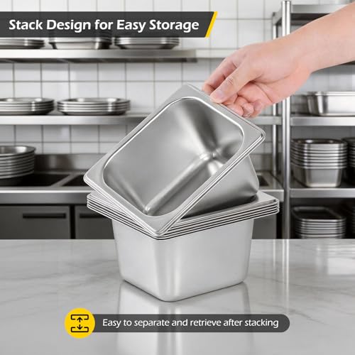 Dyna-Living Hotel Pans with Lid 1/6 Size Pans 4 Inch Deep 6 Pack Food Pans - color: With Lids, size: 4 Inch Deep