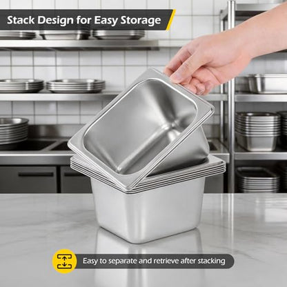 Dyna-Living Hotel Pans with Lid 1/6 Size Pans 4 Inch Deep 6 Pack Food Pans - color: With Lids, size: 4 Inch Deep