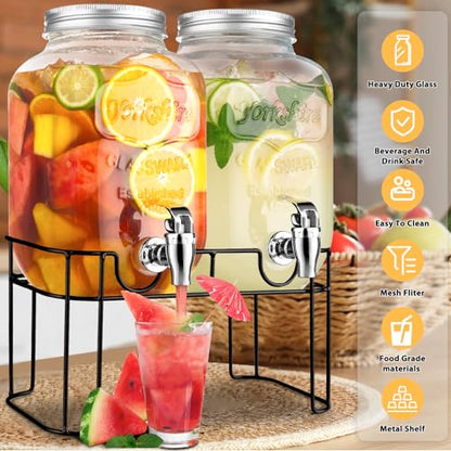 1 Gallon Glass Drink Dispensers For Parties，Lemonade Beverage Dispenser With Stand And Spigot For BBQ, Picnic, Party,Laundry Detergent Dispenser - size: 1 Gallon Double With Stand