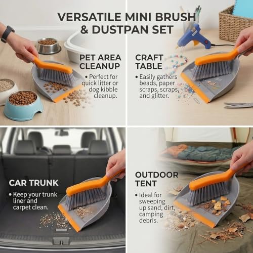 Mini Broom and Dustpan Set - Small Broom and Dustpan Set for Home, Camping Broom, Whisk Brooms Small(Gray Orange) - color: Gray Orange