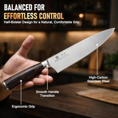 imarku 5PCS Kitchen Knife Set - Japanese High Carbon Stainless Steel Knives - color: Silver Blade with Brown Handle