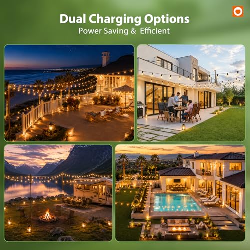 addlon 102FT Solar String Lights Outdoor, Waterproof,Dimmable, Last 20+ Hrs - size: 96+6FT