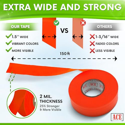 ACE Supply Blue Flagging Tape 24 Pack - Non-Adhesive Survey Tape - 1.5 Inch Width, 150 Ft Length, 2 Mil - Tree Marking Ribbon, Surveyors Ribbon - color: Blue, size: 24 Pack
