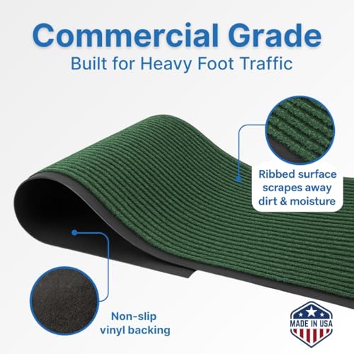 Consolidated Plastics Brush Dry Mat - Made in USA, Heavy-Duty Commercial DoorRug for Indoor/Outdoor Entryways, Non-Slip Backing for High-Traffic Areas (3' W x 4' L, Green) - color: Green, size: 3' x 4' (Rectangular)