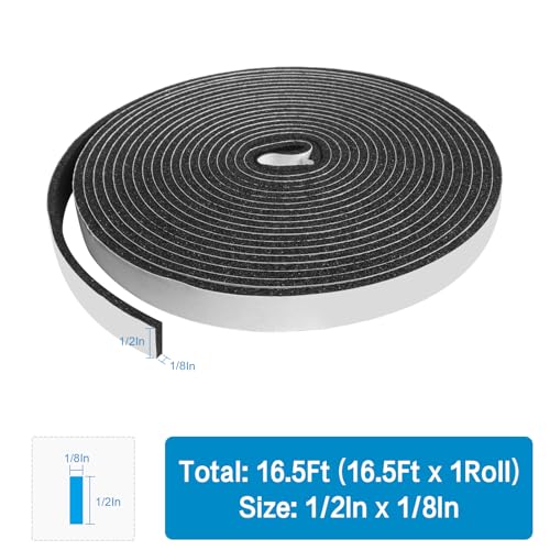 DGSL Foam Weather Stripping, 1/2" x1/8", 16.5Ft Door Window Seal Tape - size: 1/2In x 1/8In x16.5Ft