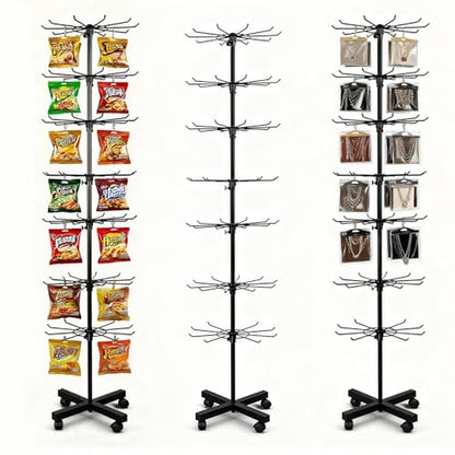 7 Tier Rotating Rack Shelves Retail Display Stand,Jewelry Keyring Socking Hats,Movable Shop Spinner for Toys Show,Adjustable height,retail display racks For Store Display,Black