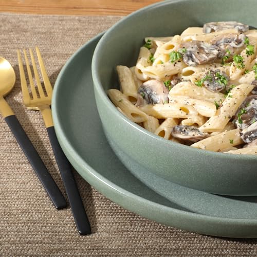 Gibson Elite Pasco 16 Piece (Service for 4) Plates and Bowls Double Bowl Reactive Glaze Dishes Stoneware Ceramic Dinnerware Set - Green - color: Green (Pasco)