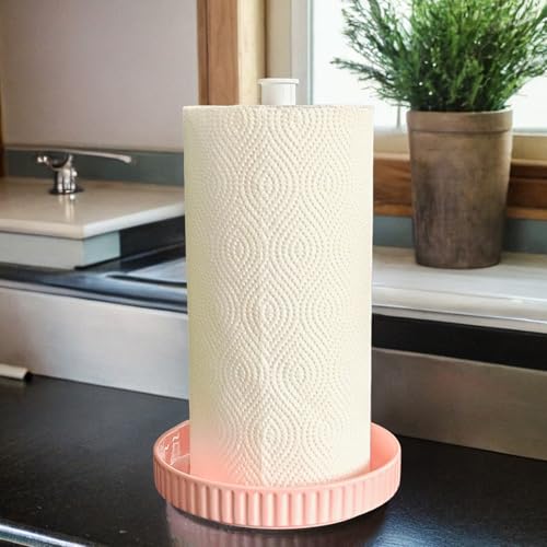 Paper Towel Holder Countertop,Ceramic Base,Fits Double to Family Rolls,F - color: Cute Pink
