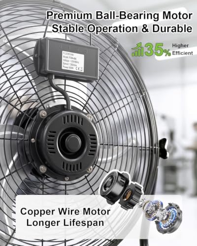 18" Industrial Floor Fan with Remote, High Velocity Heavy Duty Fan, 4200 CFM, 1-2-4 Hour Timer, 3 Speeds, 360° Tilt, Wall-Mounting System Included, for Home, Gym, Office, Garage - size: 18 Inch (1-Pack)