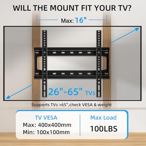 HOME VISION TV Wall Mount Fixed for Most 26-65 Inch Flat/Curved TVs - size: 8401/ 26-65"