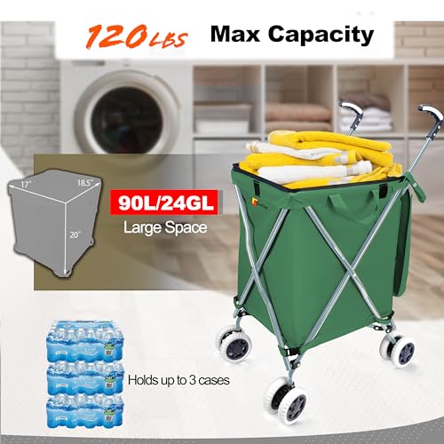 Wellmax Folding Shopping Cart with Canvas Bag & Cover, Holds 120 lb, Green - color: Green