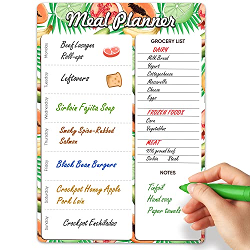 Weekly Meal Planner for Fridge 8x12 - Magnetic Dry Erase Menu White Board - size: Colored 8.5"W x 12"H