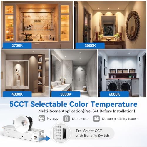 CycevSun 2 Inch Recessed Lights Anti-Glare COB Canless Spotlight, 6 Pack - color: White, size: 2 Inch