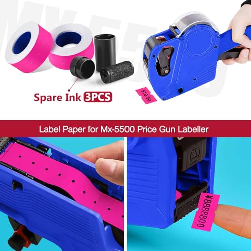 30 Rolls 15000pcs White Price Gun Labels for Mx-5500 Labeller White Pricemarker Stickers Plus 3 Piece Refill Ink Rolls (Rose) - color: Rose