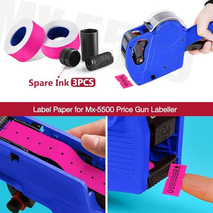 30 Rolls 15000pcs White Price Gun Labels for Mx-5500 Labeller White Pricemarker Stickers Plus 3 Piece Refill Ink Rolls (Rose) - color: Rose