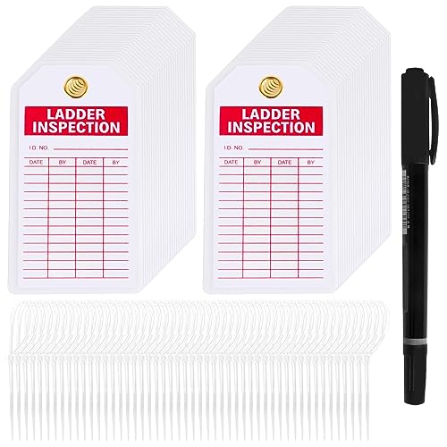 Lionshop Ladder Safety Inspection Tags, Inspection Record Kit, Accident Prevention Tag, Double-Sided Inspection Tag, 5.75" x 3", 0.375" in Brass Eyelet Size, Red Ink on White, Polyester (Pack of 50) - color: Ladder Inspection Record Tag, size: 50PACK