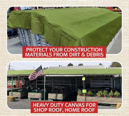 Mytee Products 6' x 8' Green Canvas Tarp 12oz Heavy Duty Water Resistant - color: Green (1 Pc), size: 6' x 8'