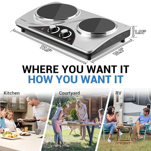 Hot Plate, CUSIMAX Electric Double Burner Countertop Ceramic Infrared Stove - color: Silver
