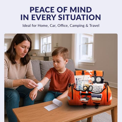 MFASCO Complete Emergency Response First Aid Kit Trauma Bag, Orange - color: Orange