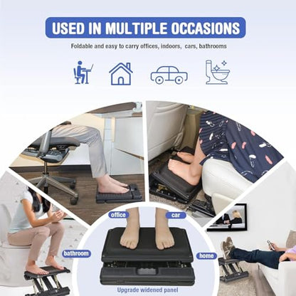 Under Desk Footrest, 4-Level Height Adjustable 12Modes Foldable Footrest - color: Black Plus