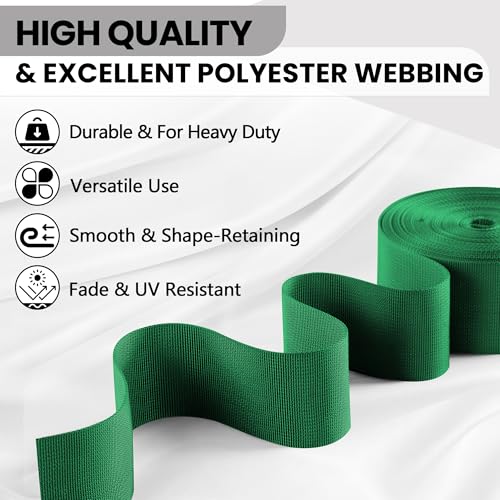 Polyester Webbing Strap 17+Colors – 1"&1.5"&2" – 10 Yards Heavy Duty Webbing Roll, Flat Webbing Strap for Indoor&Outdoor Gear, DIY Crafting, Repairing - color: Light green, size: 1"-10yards