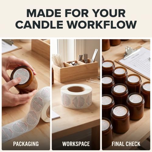 500 Pieces White Candle Warning Labels Candle Jar Container Stickers Candle Safety Stickers Decal Candle Warning Labels Stickers for Candle Making DIY Candle Jars and Tins Candle Making (1 inch)