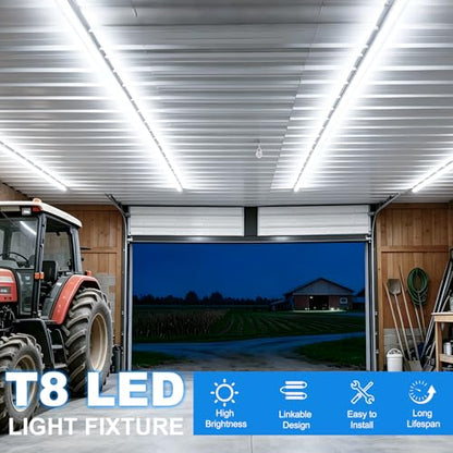 SHOPLED 8FT LED Shop Light, 80W 10800LM 6000K Linkable, Dual-Row LED Chips - size: 8FT-4 Count