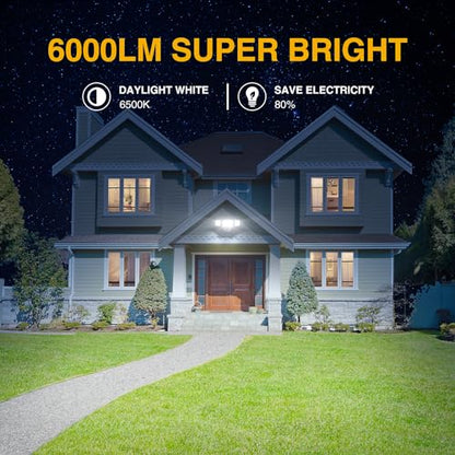 Onforu Dusk to Dawn Outdoor Lighting,60W 6000LM Flood Lights Outdoor,Security Lights Wired with Remote,IP65 Waterproof Led Outdoor Light,3 Adjustable Heads Photocell Light for Garage Patio Yard,White