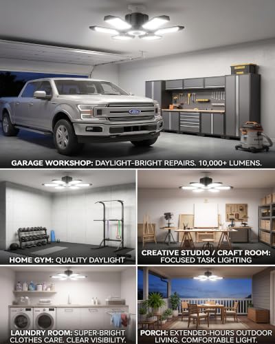 100W LED Garage Lights, 10000LM Super Bright Garage Light Bulb with 6 Deformable Panels, E26/E27 Screw in Shop Lights for Garage, Ceiling LED Lighting for Workshop, Basement, Barn - size: Standard Manual Switch