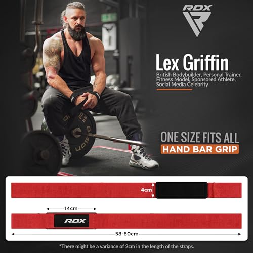 RDX Lifting Straps for Weightlifting –100% Cotton Heavy Duty Gym Wrist Strap with 5MM Neoprene Padding, 60CM Anti-Slip Hand Grip Wraps for Deadlifts Powerlifting Workouts Strength Training, Men Women - color: Red