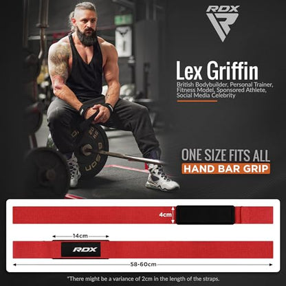 RDX Lifting Straps for Weightlifting –100% Cotton Heavy Duty Gym Wrist Strap with 5MM Neoprene Padding, 60CM Anti-Slip Hand Grip Wraps for Deadlifts Powerlifting Workouts Strength Training, Men Women - color: Red