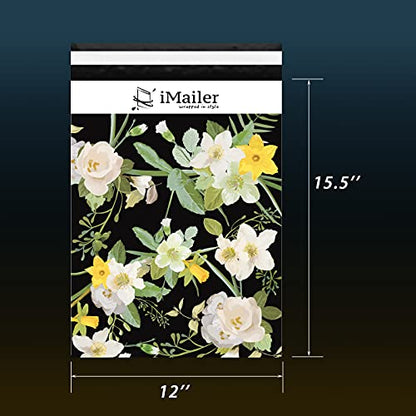 iMailer-12" x 15.5"(100pcs) Poly Mailer Mailing Shipping Black Flower Envelope Package Bags-Self Seal… - color: Black Flower, size: 12" x 15.5"