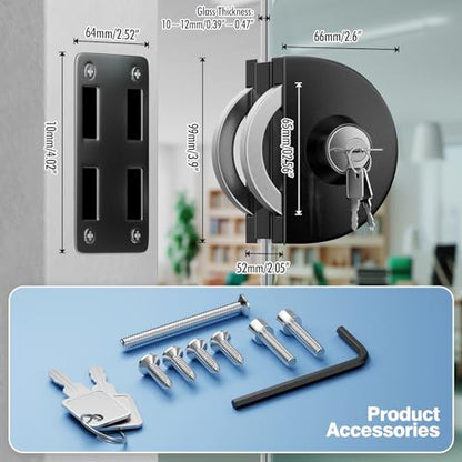 Ranbo No-Drill Single Glass Door Lock with Key for Swing/Sliding Door - color: LE-160 Brushed Black