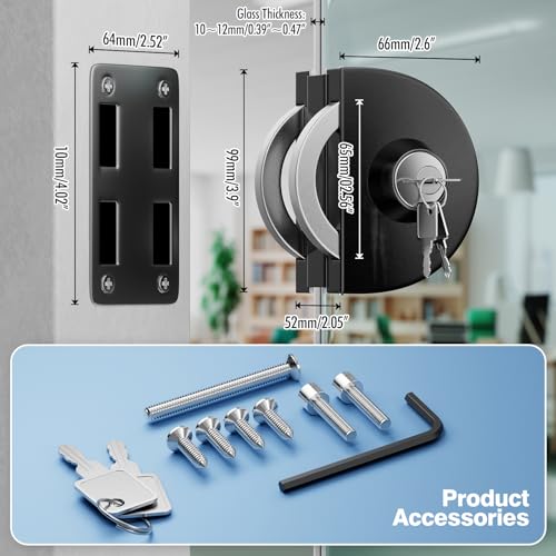 Ranbo No-Drill Single Glass Door Lock with Key for Swing/Sliding Door - color: LE-160 Brushed Black