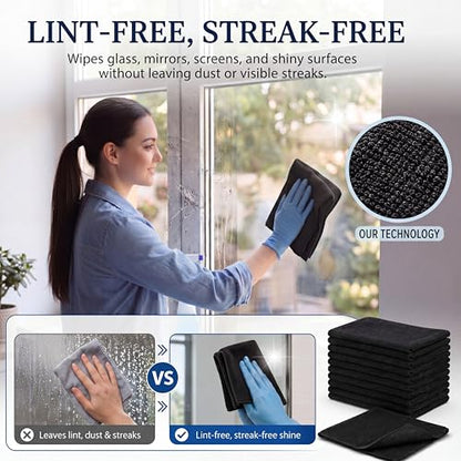 Macarrie 200 Microfiber Cleaning Cloths, 12 x 12 in, 200 GSM, Black - color: Black