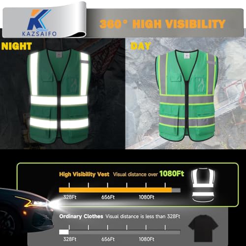 Hi Vis Reflective Safety Vest for Men Women,Meets ANSI/ISEA - color: Green, size: Large